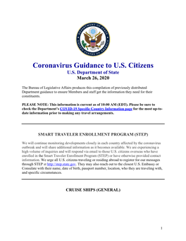 Coronavirus Guidance to U.S. Citizens Overseas