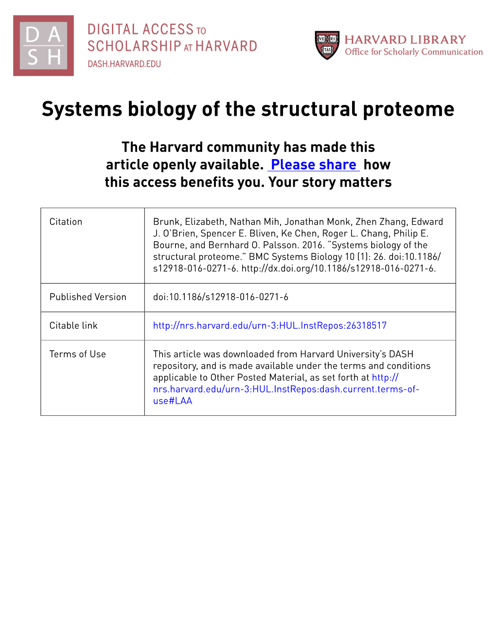 Systems Biology of the Structural Proteome