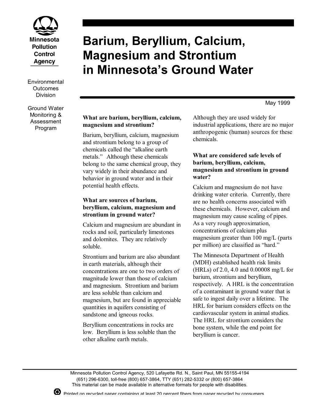 Barium, Beryllium, Calcium, Magnesium and Strontium In