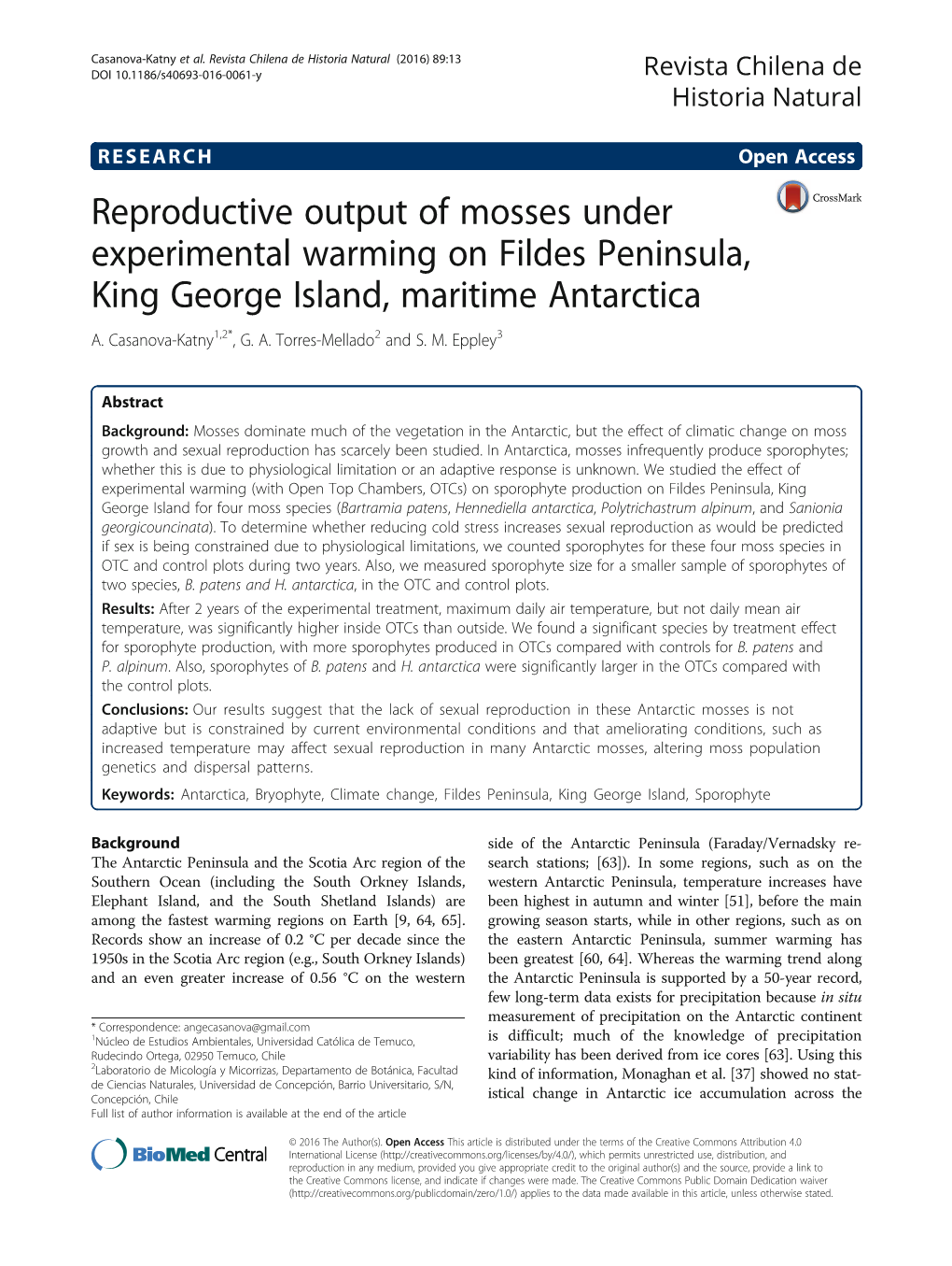 Reproductive Output of Mosses Under Experimental Warming on Fildes Peninsula, King George Island, Maritime Antarctica A