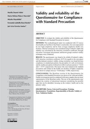 Validity and Reliability of the Questionnaire for Compliance with Standard Precaution for Nurses