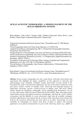 Ocean Acoustic Tomography: a Missing Element of the Ocean Observing System