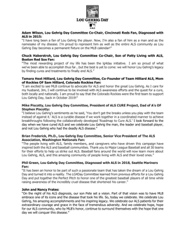 Adam Wilson, Lou Gehrig Day Committee Co-Chair, Cincinnati Reds Fan, Diagnosed with ALS in 2015: “I Have Long Been a Fan of Lou Gehrig the Player