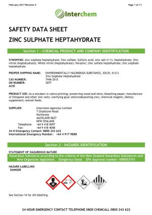 Safety Data Sheet Zinc Sulphate Heptahydrate