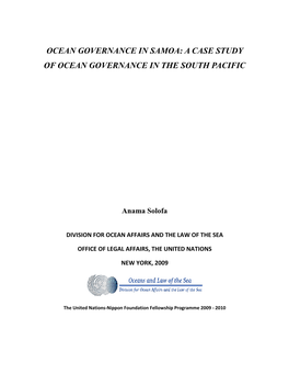 Ocean Governance in Samoa: a Case Study of Ocean Governance in the South Pacific