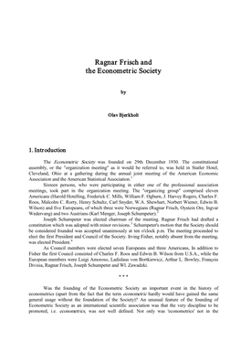 Ragnar Frisch and the Econometric Society