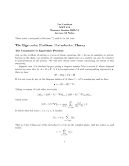 The Eigenvalue Problem: Perturbation Theory