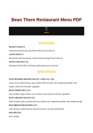 Bean There Restaurant Menu PDF