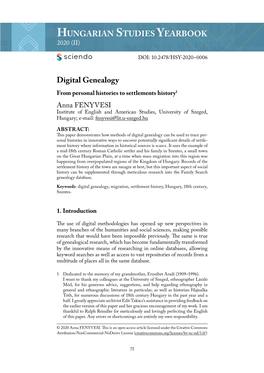 HUNGARIAN STUDIES YEARBOOK Digital Genealogy