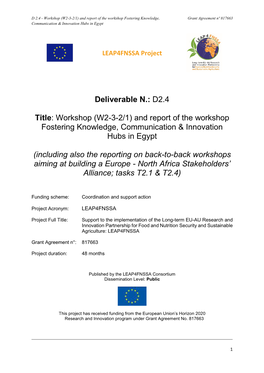 (W2-3-2/1) and Report of the Workshop Fostering Knowledge, Grant Agreement Nº 817663 Communication & Innovation Hubs in Egypt