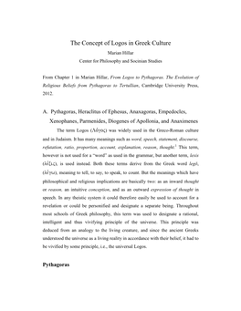 The Concept of Logos in Greek Culture Marian Hillar Center for Philosophy and Socinian Studies
