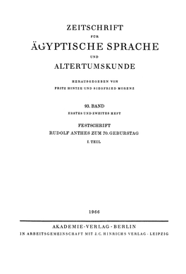 Zeitschrift Für Ägyptische Sprache Und Altertumskunde 93, 1966