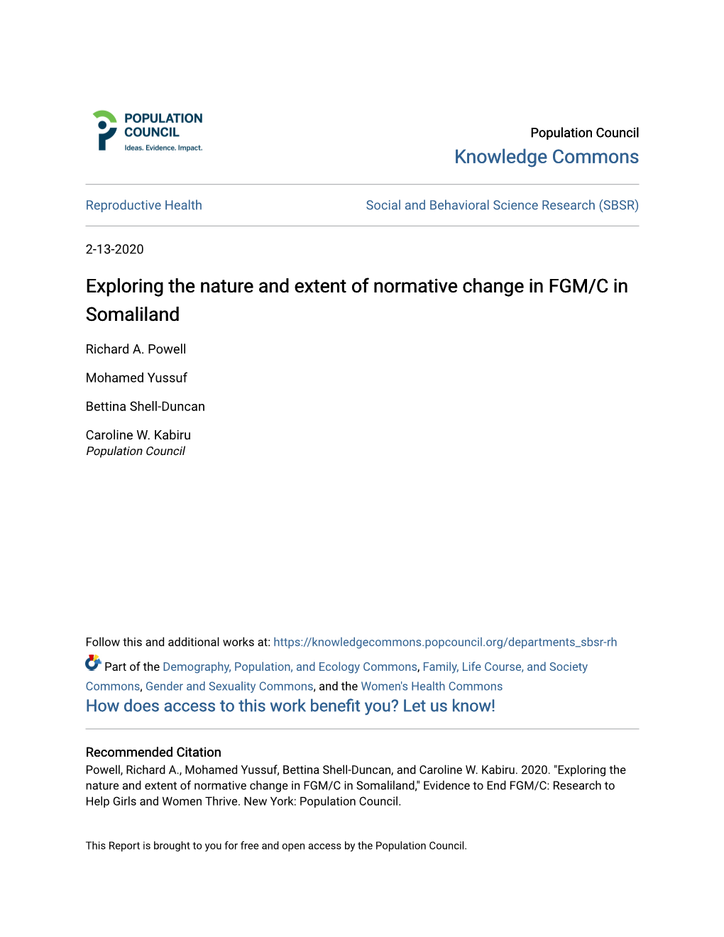 Exploring the Nature and Extent of Normative Change in FGM/C in Somaliland