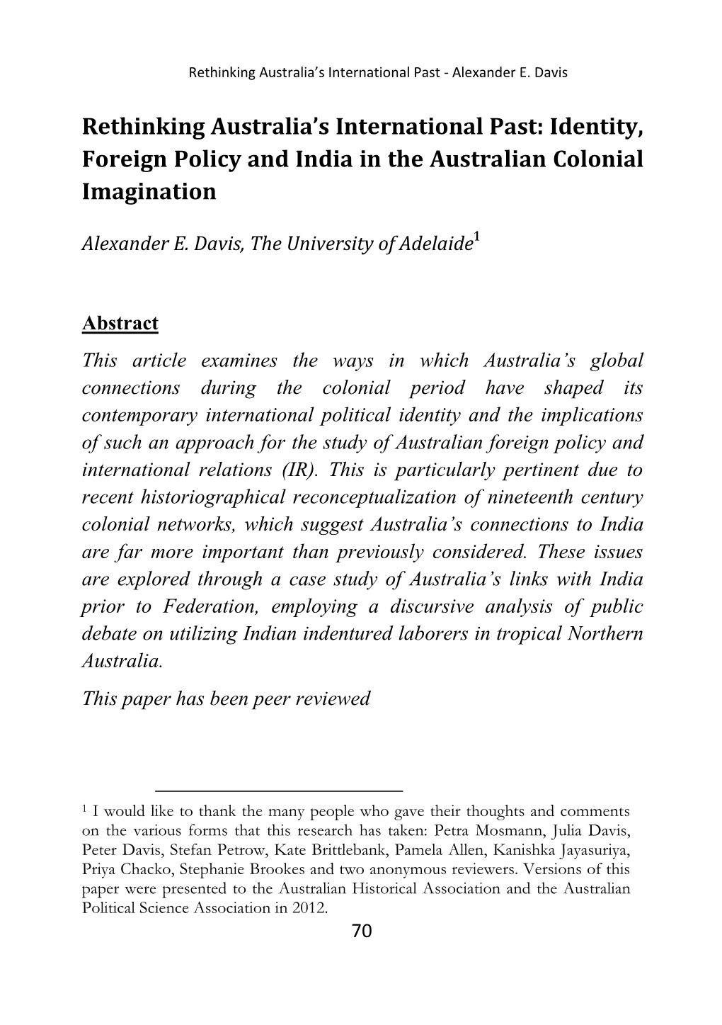 Identity, Foreign Policy and India in the Australian Colonial Imagination