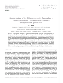 Glurbanization of the Chinese Megacity Guangzhou – Image-Building and City Development Through Entrepreneurial Governance