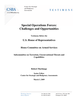 Special Operations Forces: Challenges and Opportunities