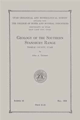 Geology of the Southern Stansbury Range Tooele County Utah