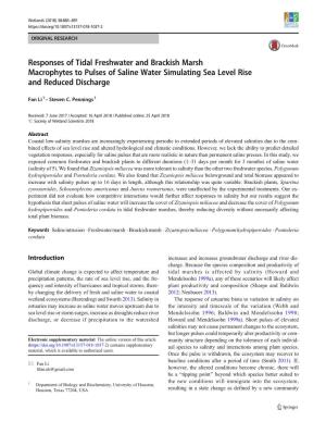 Responses of Tidal Freshwater and Brackish Marsh Macrophytes to Pulses of Saline Water Simulating Sea Level Rise and Reduced Discharge