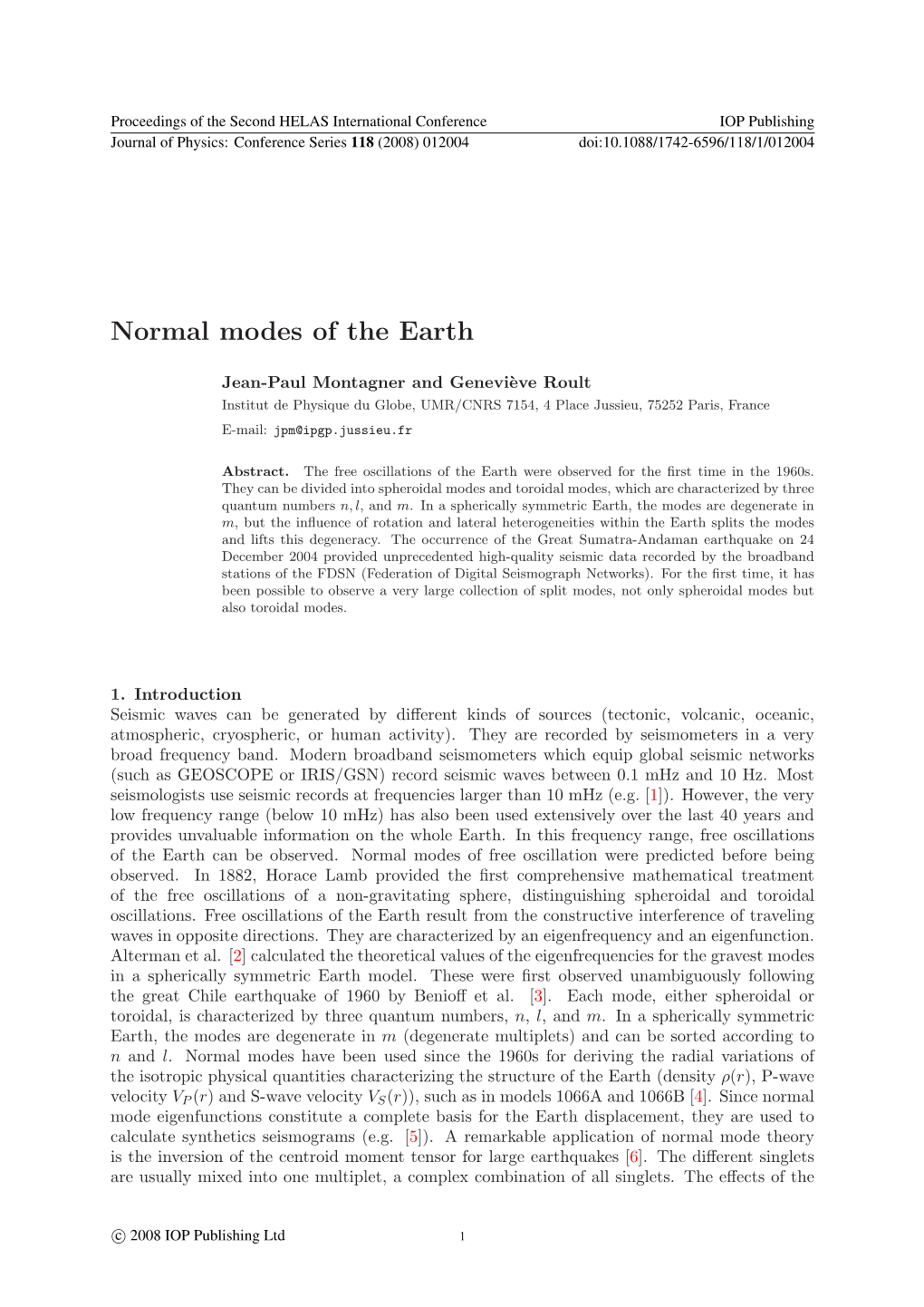 Normal Modes Of The Earth Docslib 6843