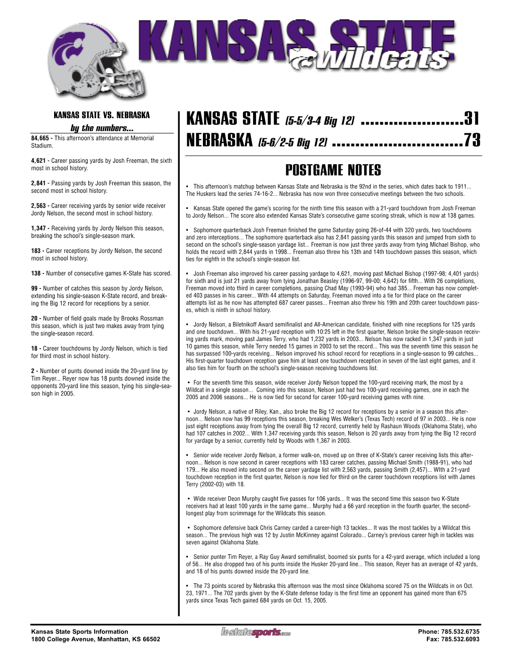 Nebraska Postgame:Postgame Notes at MU.Qxd.Qxd