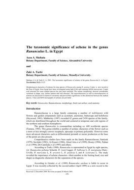 The Taxonomic Significance of Achene in the Genus Ranunculus L. in Egypt