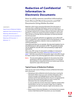 Redaction of Confidential Information in Electronic Documents