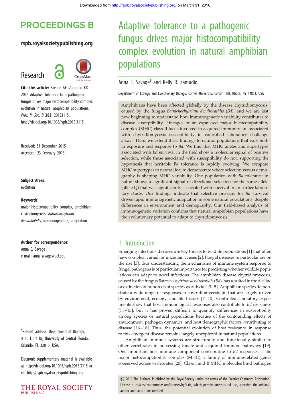 Adaptive Tolerance to a Pathogenic Fungus Drives Major