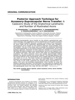 Posterior Approach Technique for Accessory-Suprascapular Nerve Transfer: a Cadaveric Study of the Anatomical Landmarks and Number of Myelinated Axons