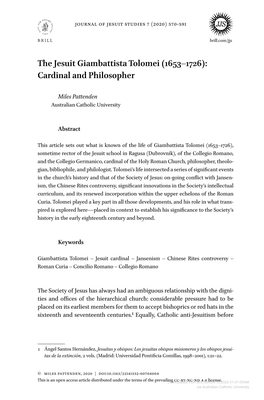 The Jesuit Giambattista Tolomei (1653–1726): Cardinal and Philosopher