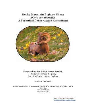 Rocky Mountain Bighorn Sheep (Ovis Canadensis): a Technical Conservation Assessment