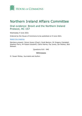 Oral Evidence: Brexit and the Northern Ireland Protocol, HC 157