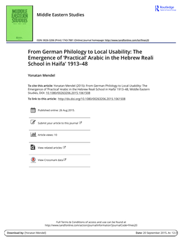 From German Philology to Local Usability: the Emergence of ‘Practical’ Arabic in the Hebrew Reali School in Haifa' 1913–48