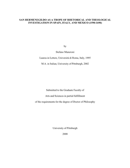 SAN HERMENEGILDO AS a TROPE of RHETORICAL and THEOLOGICAL INVESTIGATION in SPAIN, ITALY, and MEXICO (1590-1690) by Stefano Muner