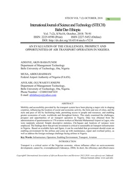 International Journal of Science and Technology (STECH) Bahir Dar- Ethiopia Vol