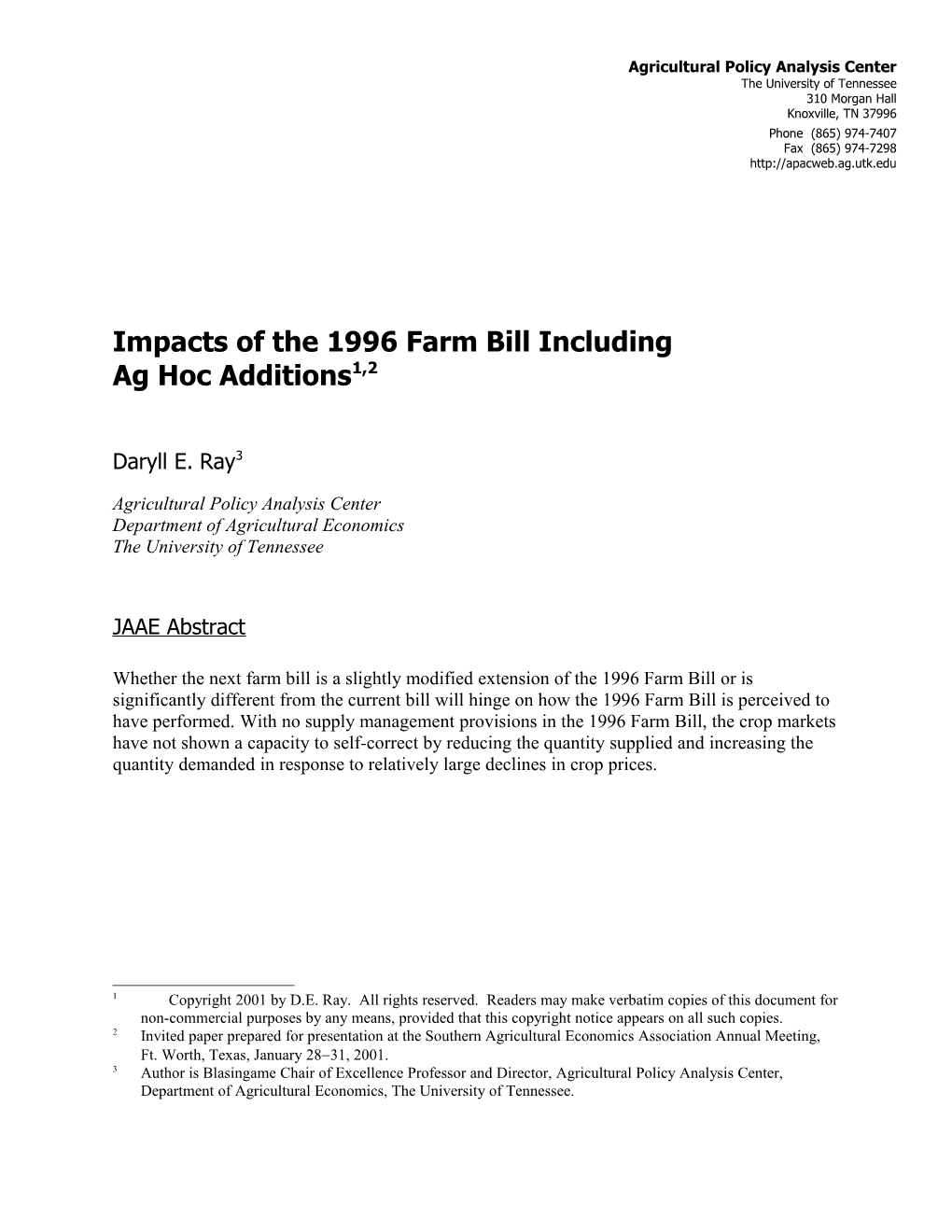 The Events And Perceptions That Led To The 1996 Farm Bill Had Both Long-Term And Short-Term Origins