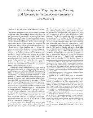 Techniques of Map Engraving, Printing, and Coloring in the European Renaissance David Woodward