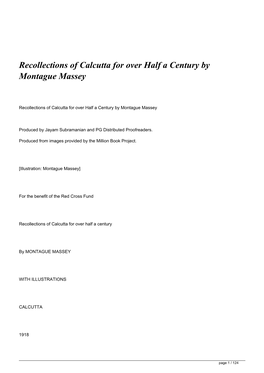 Recollections of Calcutta for Over Half a Century by Montague Massey&lt;/H1&gt;
