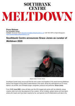 Southbank Centre Announces Grace Jones As Curator of Meltdown 2020