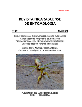 Primer Registro De Stagmomantis Carolina (Mantodea: Mantidae) Como Hospedero Del Nematodo Pseudochordodes Sp