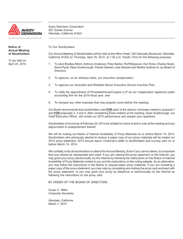 2014 Proxy Statement, 2013 Annual Report, Chairman’S Letter to Stockholders and a Proxy Card on Or Before March 14, 2014