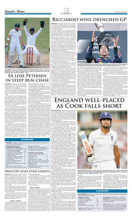 England Well-Placed As Cook Falls Short
