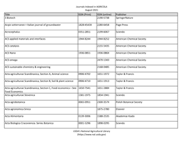 Journals Indexed in AGRICOLA, August 2021