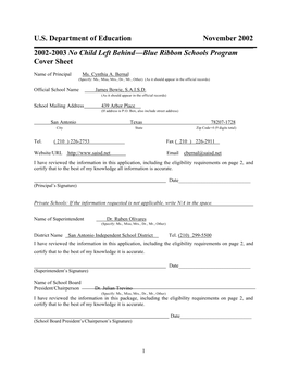 James Bowie, SAISD -- 2003 No Child Left Behind-Blue Ribbon School