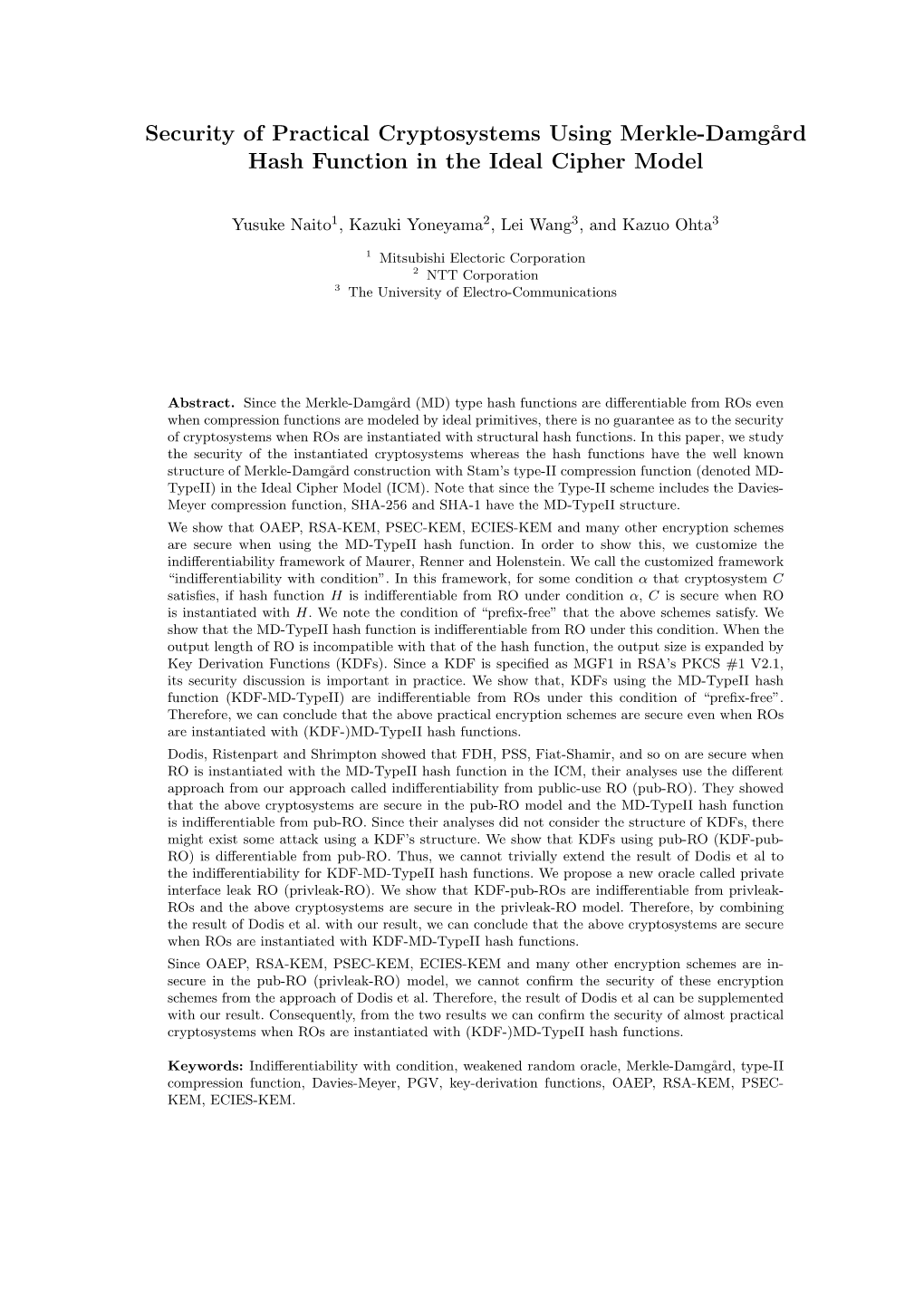 Security of Practical Cryptosystems Using Merkle-Damgård Hash Function in the Ideal Cipher Model