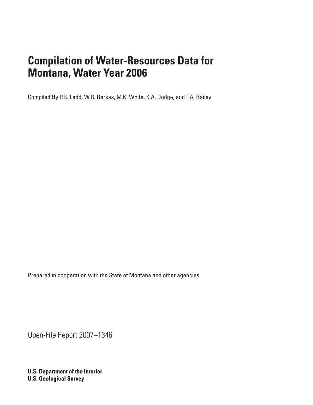 Compilation of Water Resources Data for Montana, Water Year 2006