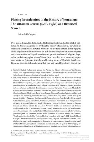 Placing Jerusalemites in the History of Jerusalem: the Ottoman Census (Sicil-I Nüfūs) As a Historical Source