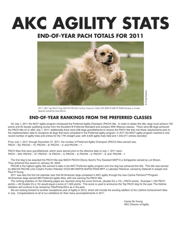 AKC AGILITY STATS END-OF-YEAR PACH TOTALS for 2011 D N a L O N