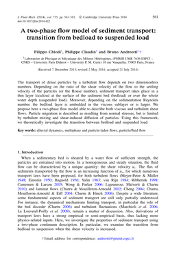 A Two-Phase Flow Model of Sediment Transport: Transition from Bedload To