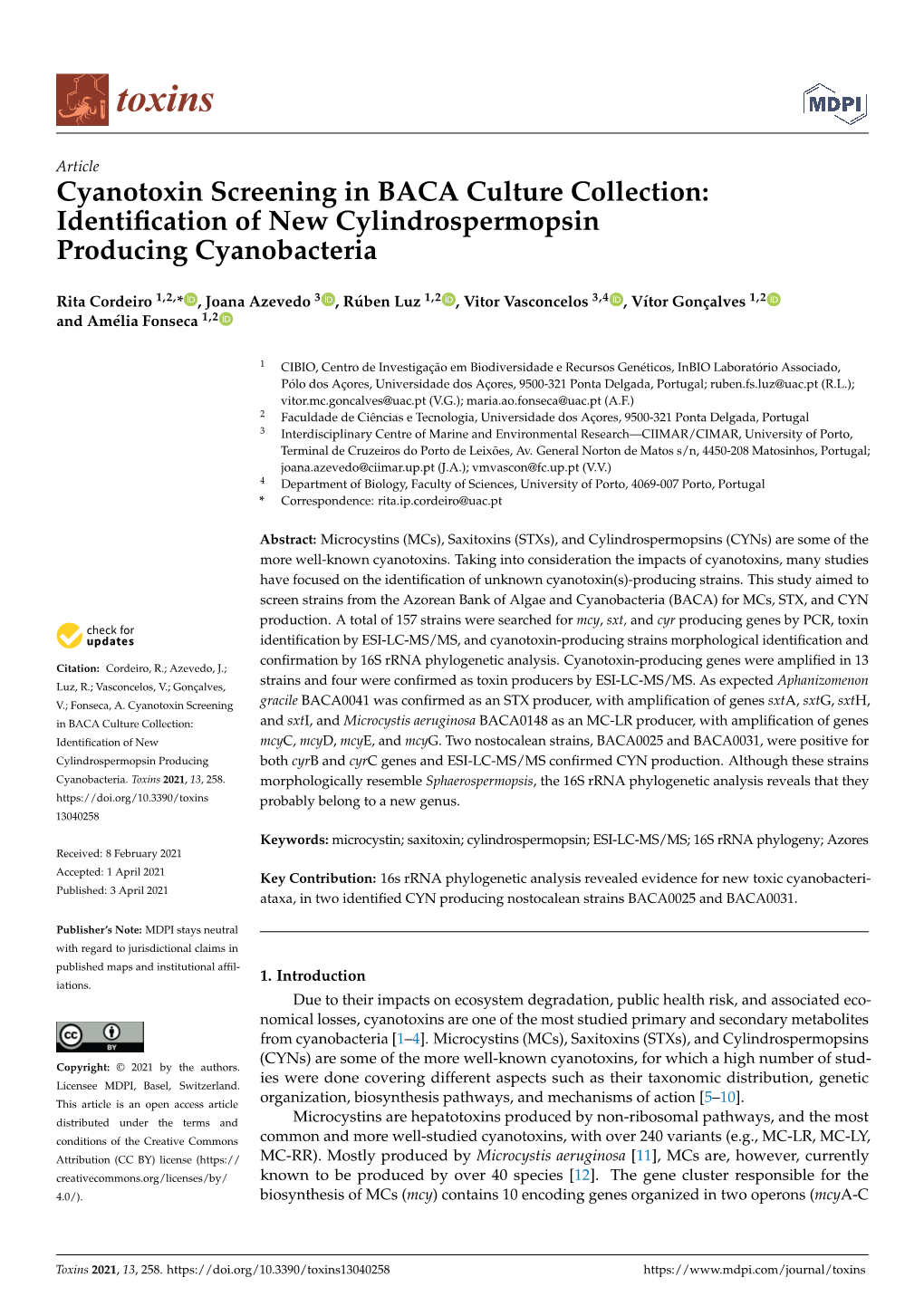 Identification of New Cylindrospermopsin