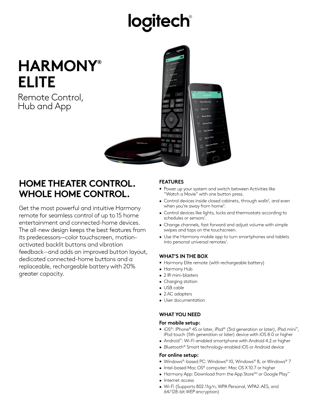 HARMONY® ELITE Remote Control, Hub and App